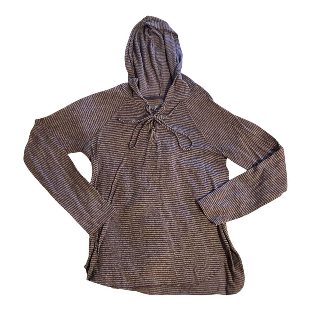 American Eagle Womens Soft & Sexy Plush Purple Striped Lace Up Hoodie Top Size L
